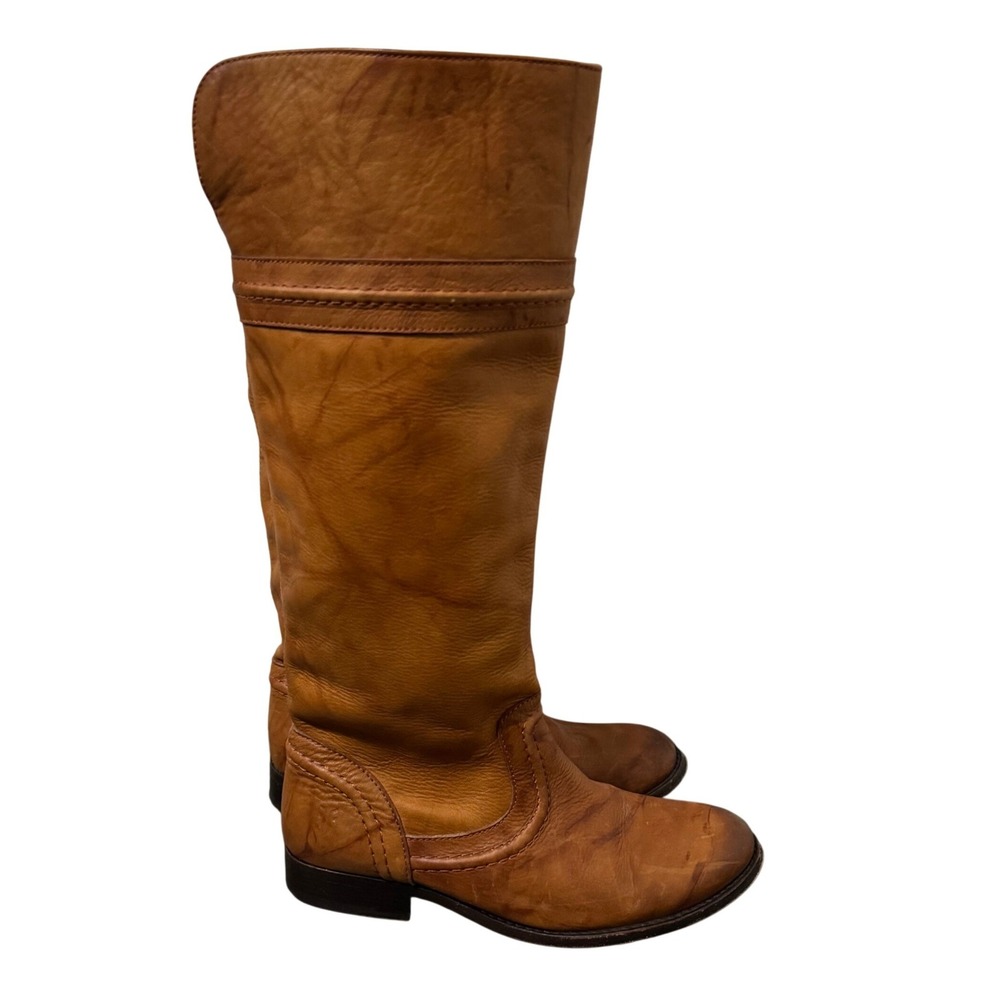 Frye Melissa Trapunto Boots Womens 5.5B Cognac Leather Riding Knee High Western